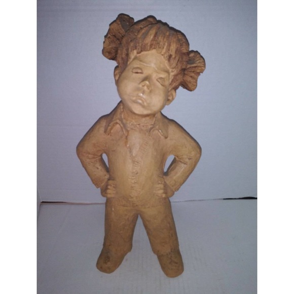 13" Girl Standing Pouting Vintage LEE BORTIN Clay Sculpture Figurine - Picture 1 of 4